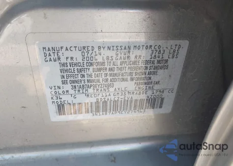 2014 Nissan Sentra S from USA, damaged, VIN 3N1AB7AP9EY274963